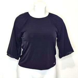Calvin Klein Black Fitted Blouse with 3/4 Sleeves
